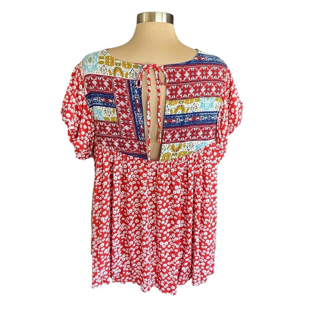 Easel Multiprint Boho Top Relaxed Fit Medium Peas… - image 2